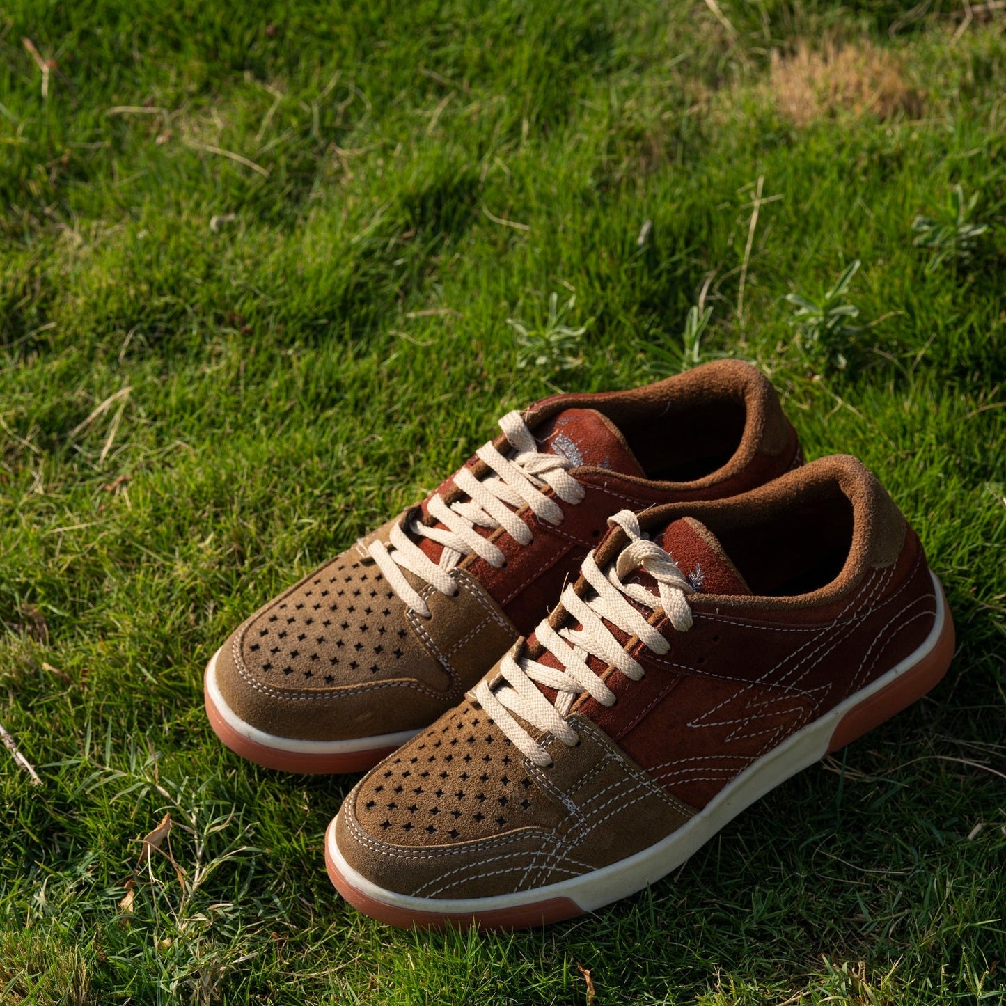 The Aurous Conquest Premium Suede Leather Cherry Laceup Sneakers