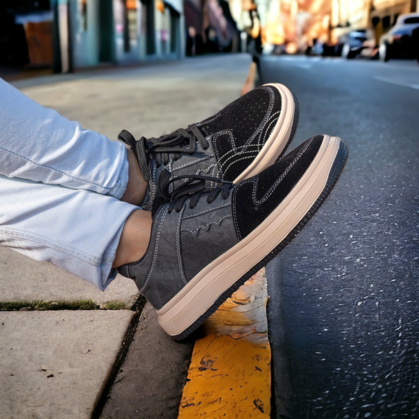 The Aurous Denim Black Laceup Sneakers