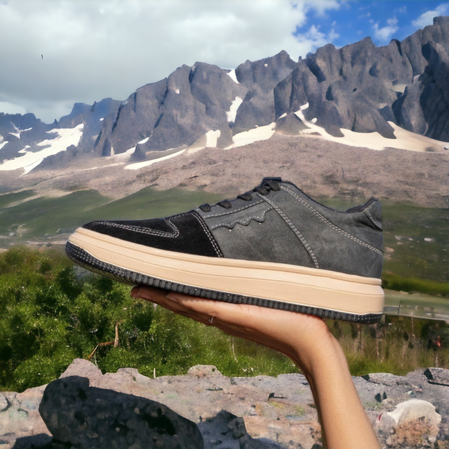 The Aurous Denim Black Laceup Sneakers