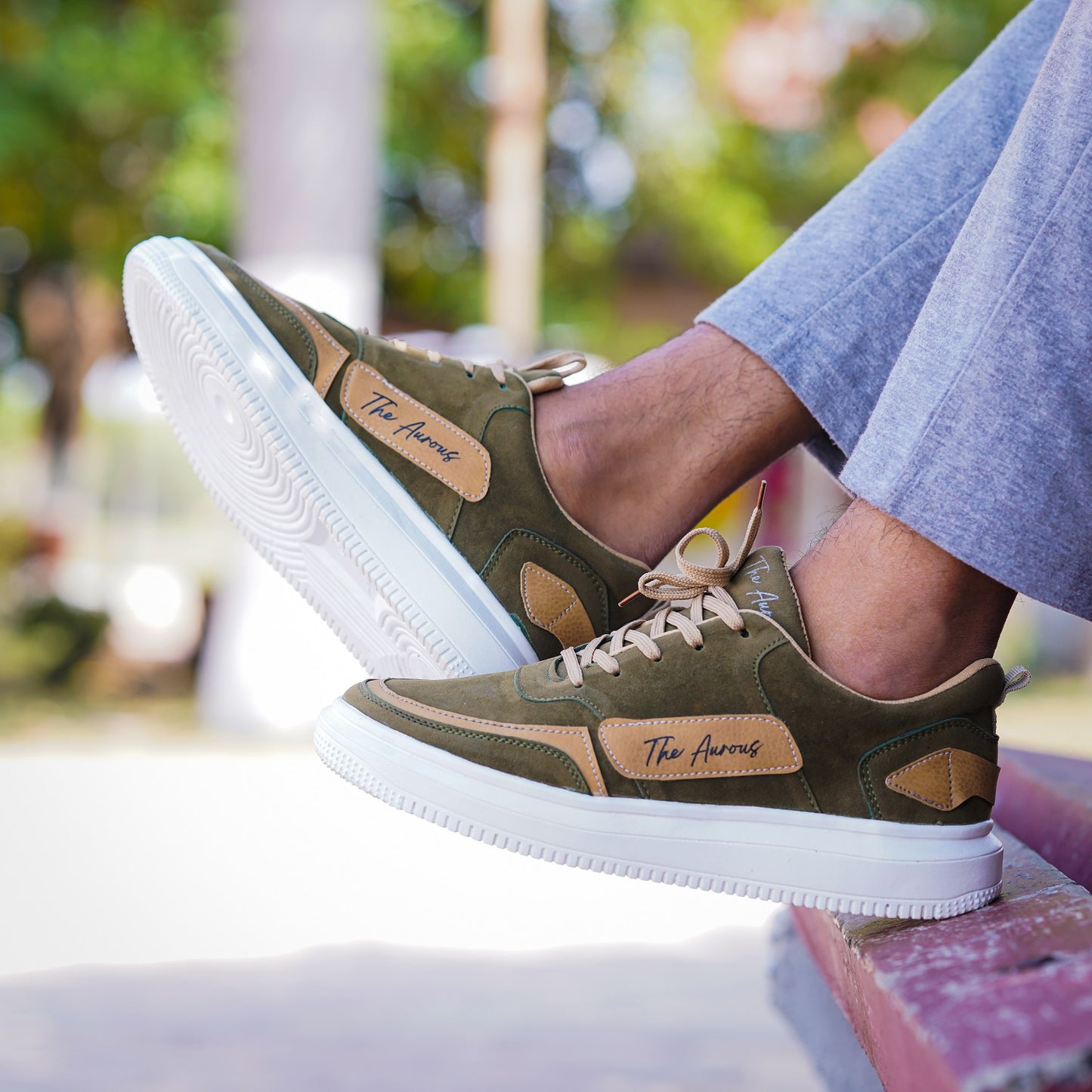 The Aurous Windstorm Olive Green Laceup Sneakers