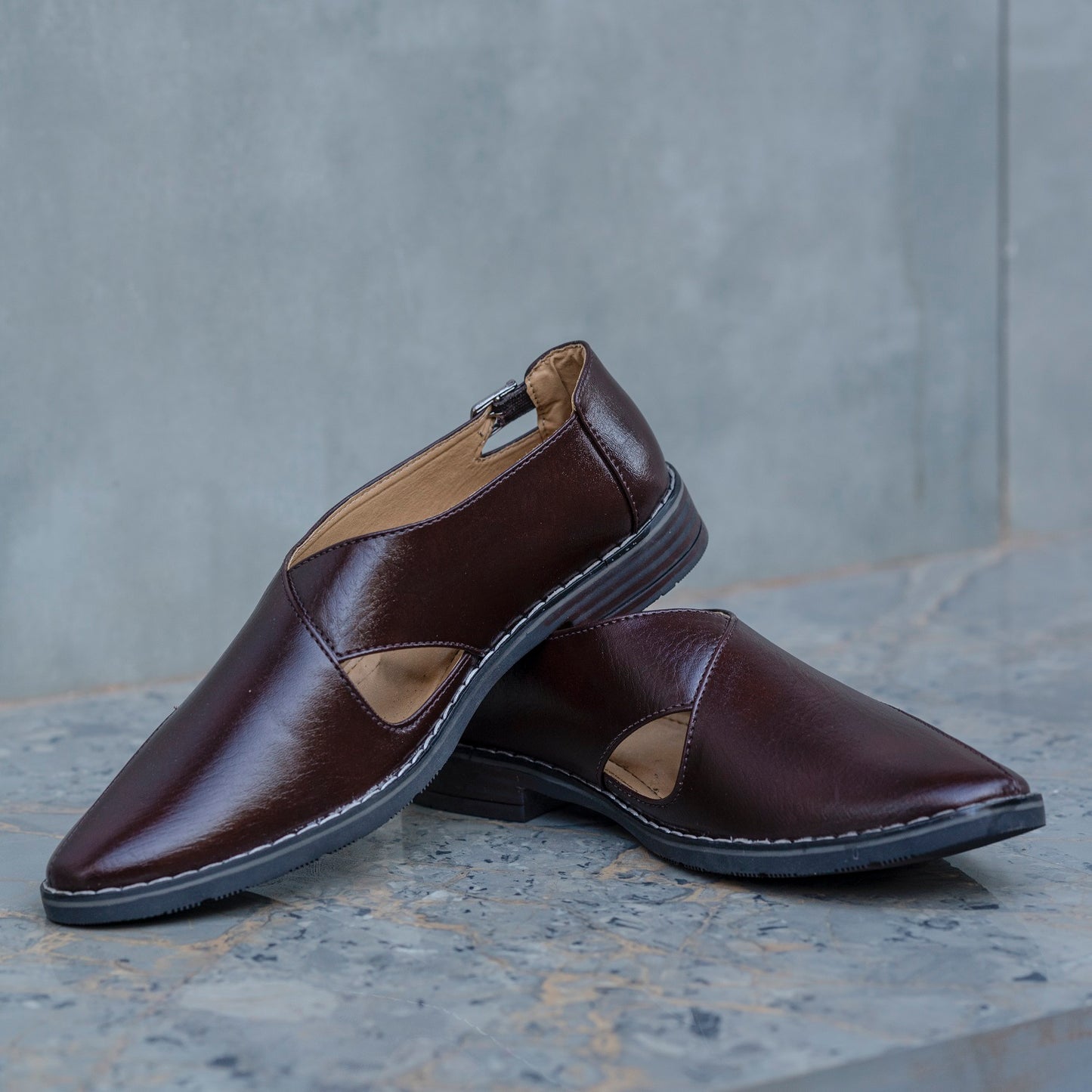 The Aurous Handcrafted Criss Cross Formal Peshawari Shoes - Brown