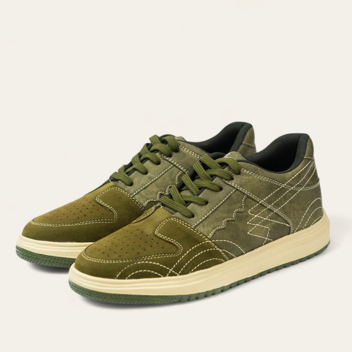 The Aurous Denim Olive Laceup Sneakers