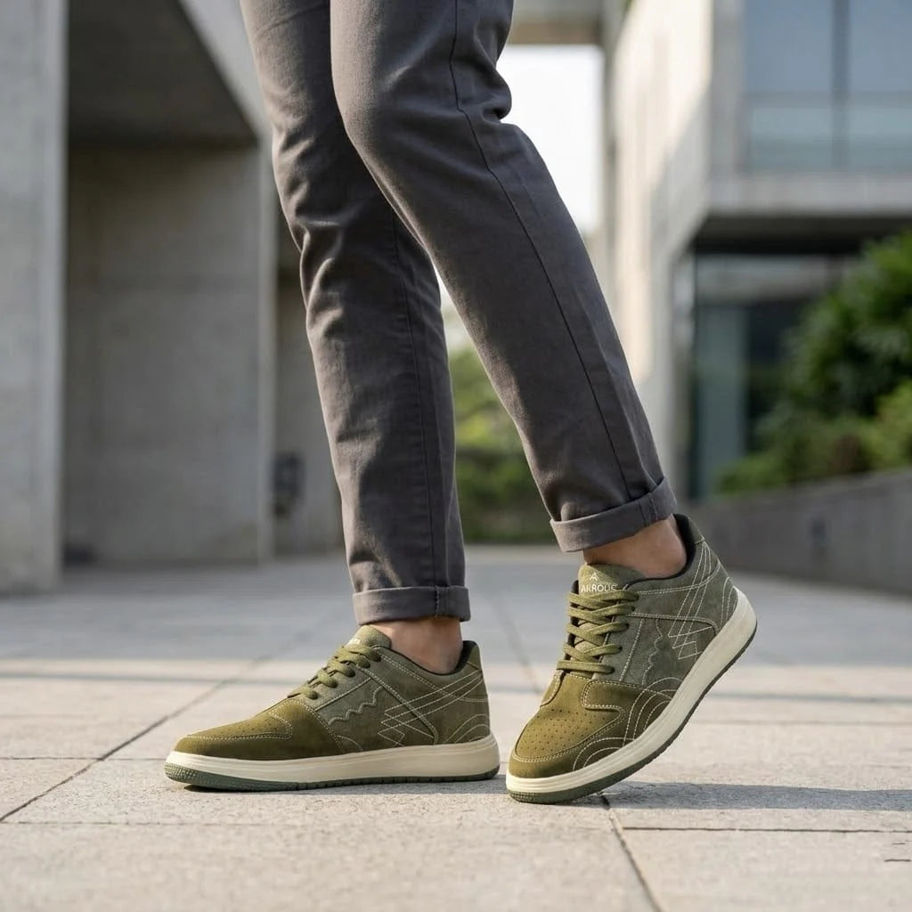 The Aurous Denim Olive Laceup Sneakers