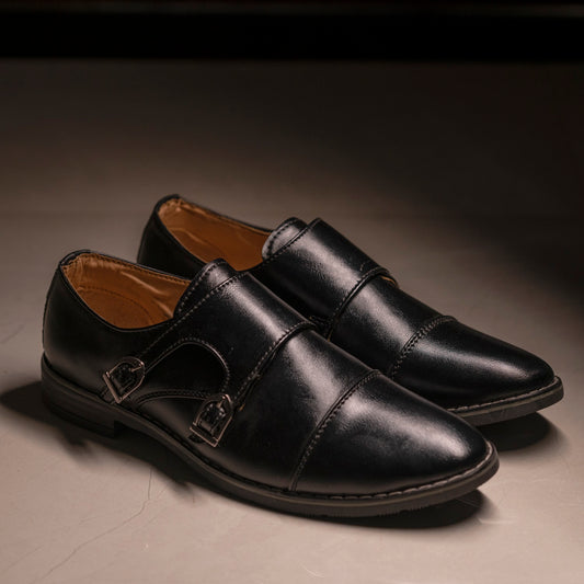 The Aurous Zeus Handcrafted Tan Double Monk Formal Shoes - Black