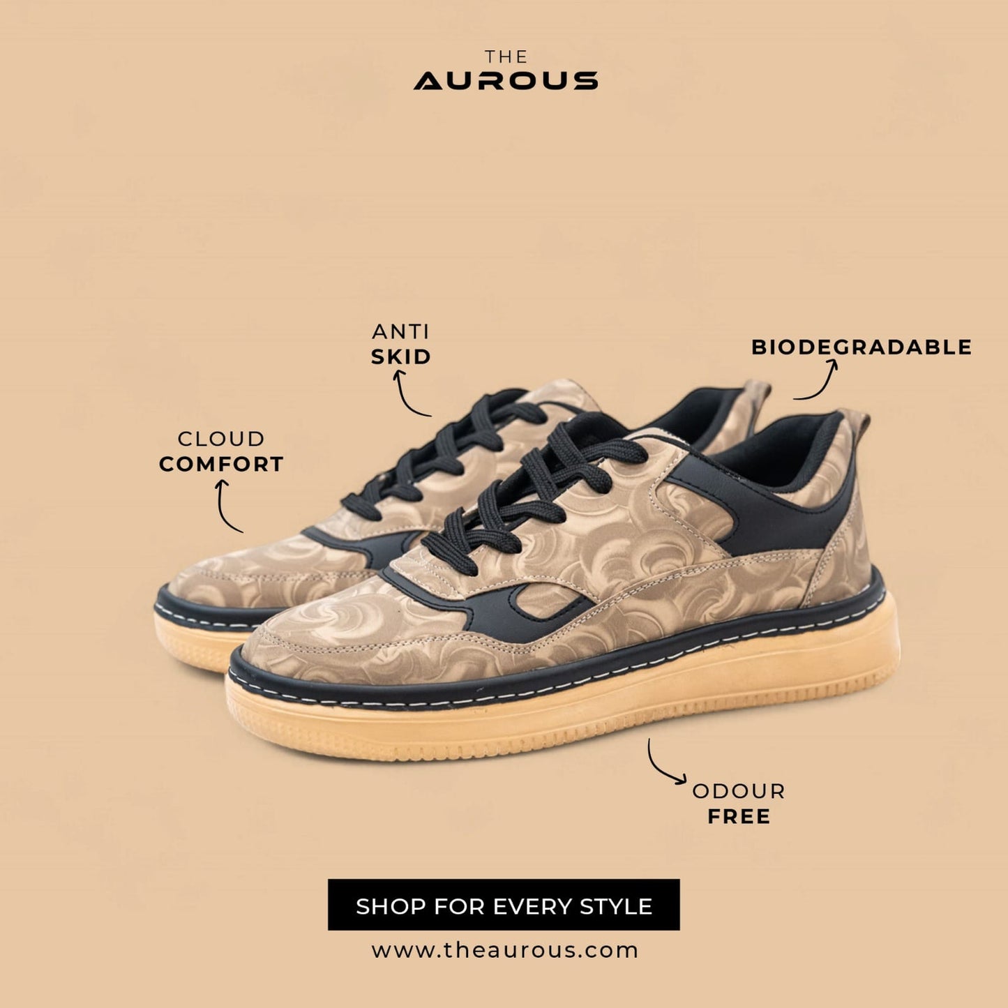 The Aurous Owen Golden Laceup Sneakers