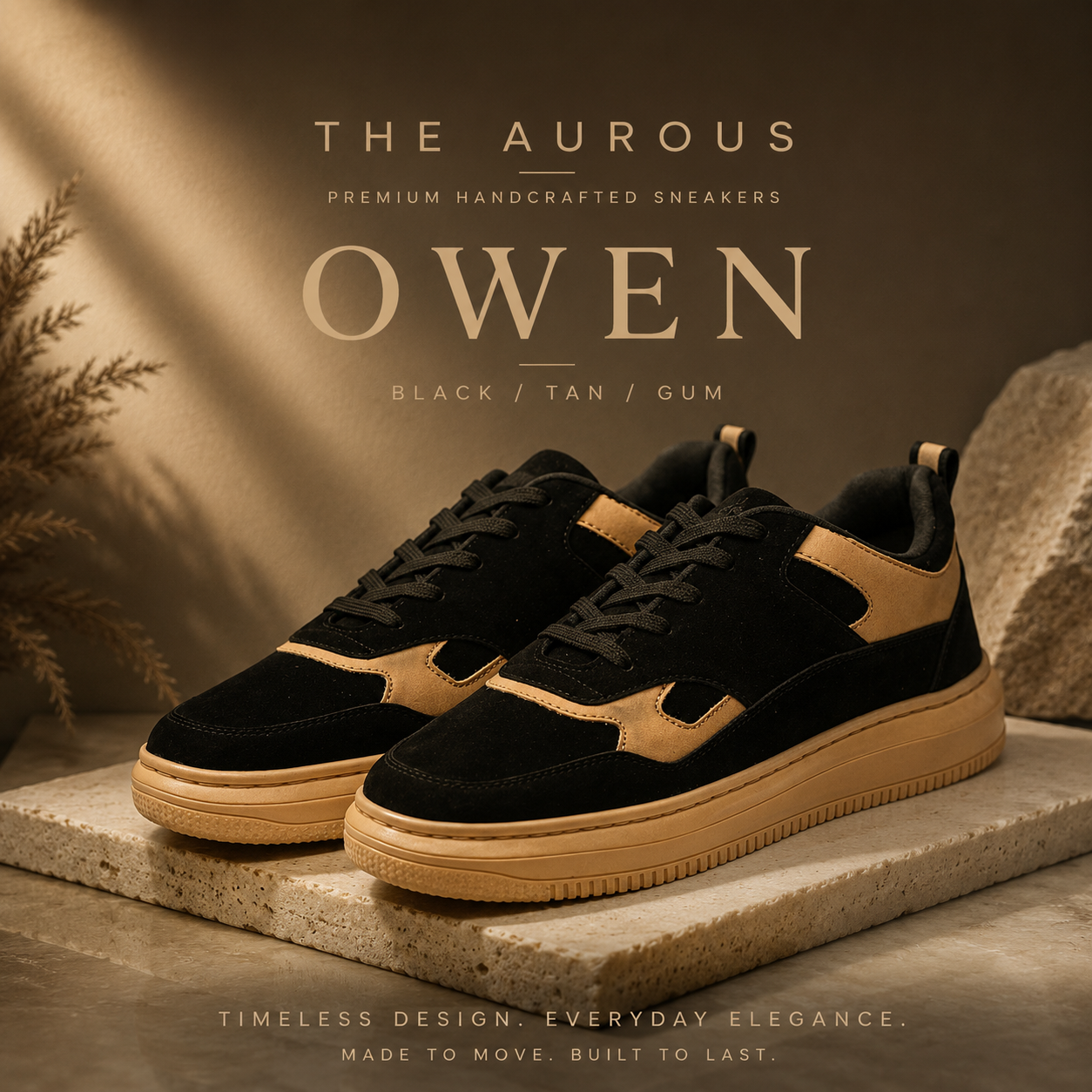 The Aurous Owen Black Laceup Sneakers