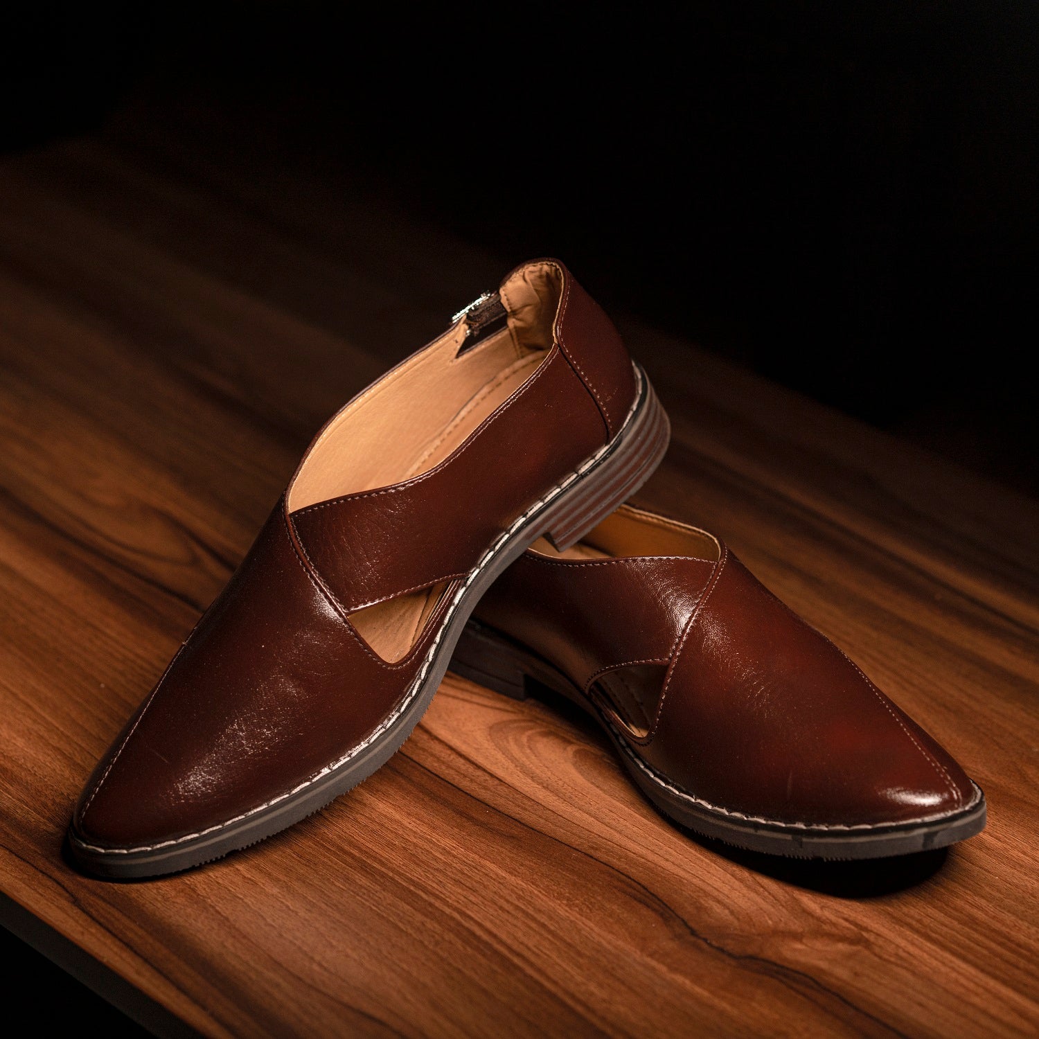 The Aurous Handcrafted Criss Cross Formal Peshawari Shoes - Brown ...