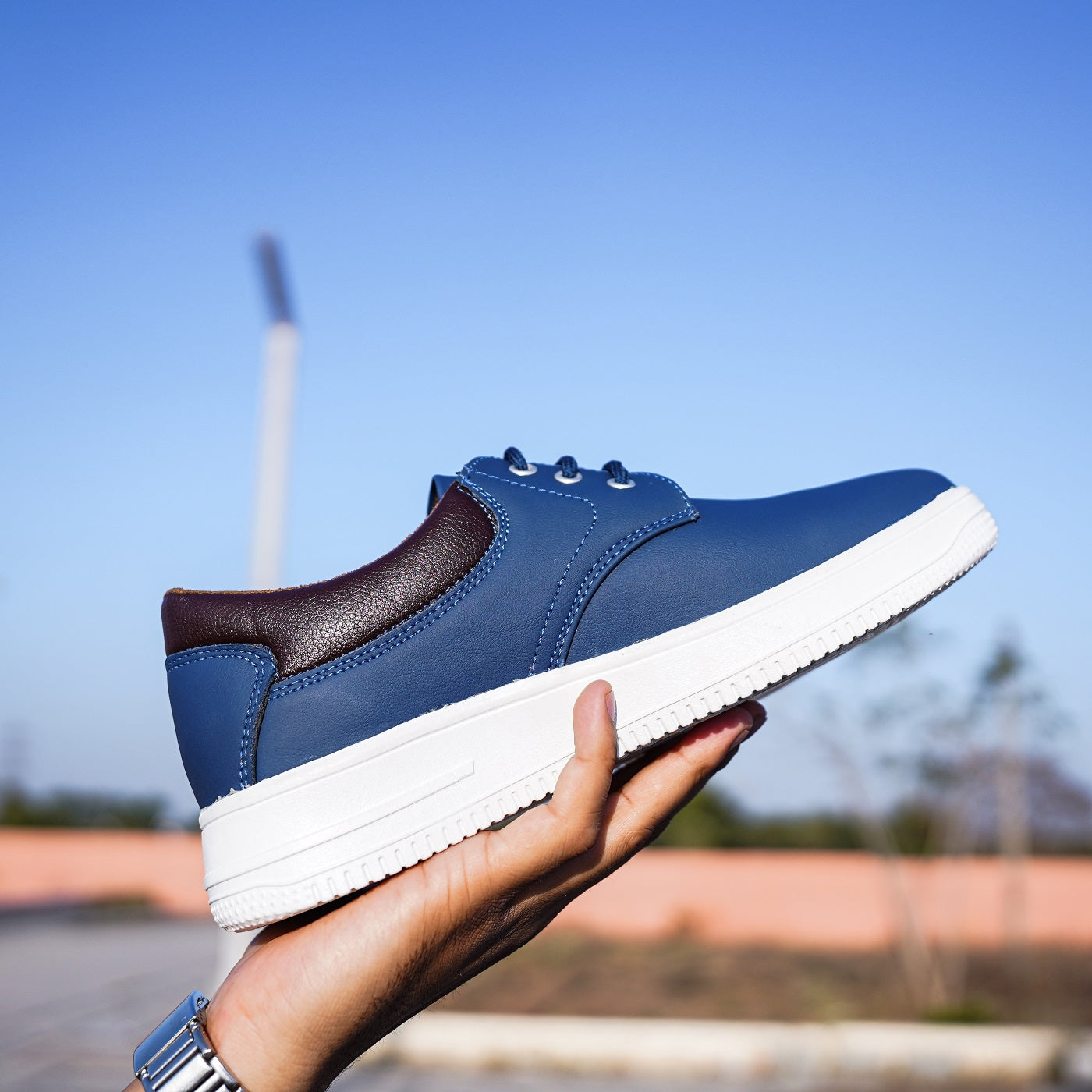 The Aurous Genuine Leather Blue Sneakers